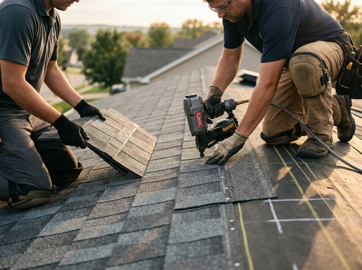 Professional roofer working on a residential roof in Silver Spring